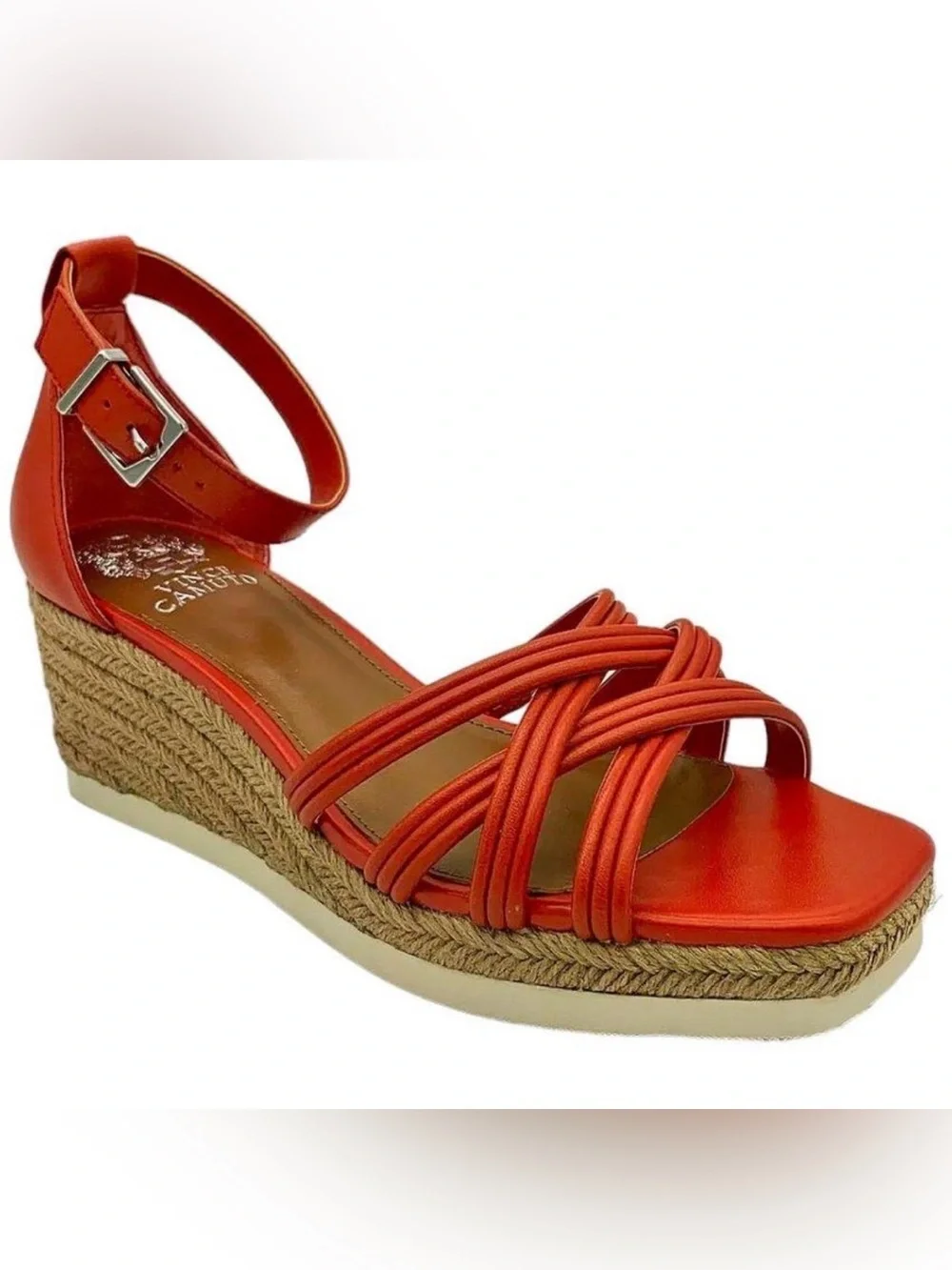 Vince Camuto New Red Orange Ankle-Strap Espadrille Wedge Sandals 8.5